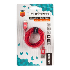95-01115 | Cloudberry USB Type-C 3.1 vastupidav andmekaabel, punane, 2,5 m