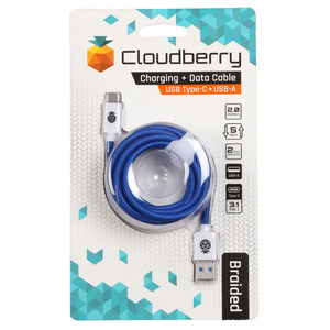 95-01903 | Cloudberry USB Type-C 3.1 punutud andmekaabel, sinine/valge, 2 m