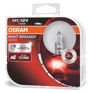 43-1872 | Osram Night Breaker Silver H1-autopirnid, +100%, 12 V / 55 W, 2 tk