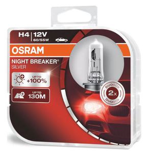 43-1873 | Osram Night Breaker Silver H4-autopirnid, +100%, 12 V / 60/55 W, 2 tk