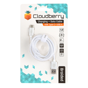 95-01101 | Cloudberry USB Type-C 3.1 vastupidav andmekaabel, valge, 1,2 m