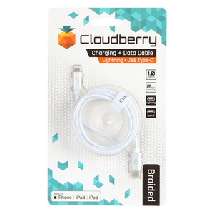 95-01122 | Cloudberry USB Type-C 3.1 - Lightning vastupidav andmekaabel, valge 1 m