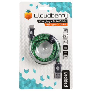 95-01901 | Cloudberry USB Type-C 3.1 vastupidav andmekaabel, must/roheline, 1,2 m