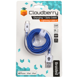 95-01902 | Cloudberry Lightning punutud andmekaabel, sinine/valge, 2 m
