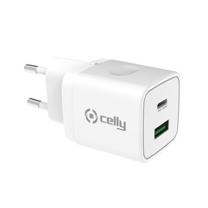 95-02585 | Celly võrgulaadija, USB-C + USB-A, 20 W, valge