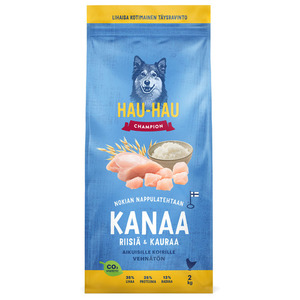 96-01494 | Hau-Hau Champion kana, riisi ja kaeraga täistoit täiskasvanud koertele, 2 kg