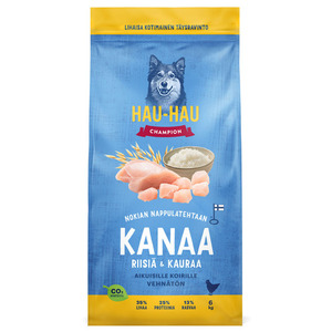 96-01495 | Hau-Hau Champion kana, riisi ja kaeraga täistoit täiskasvanud koertele, 6 kg
