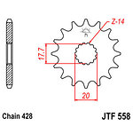 98-18044 | JT eesmine ketiratas Derbi/Yamaha 125cc z17 (JTF558.17)